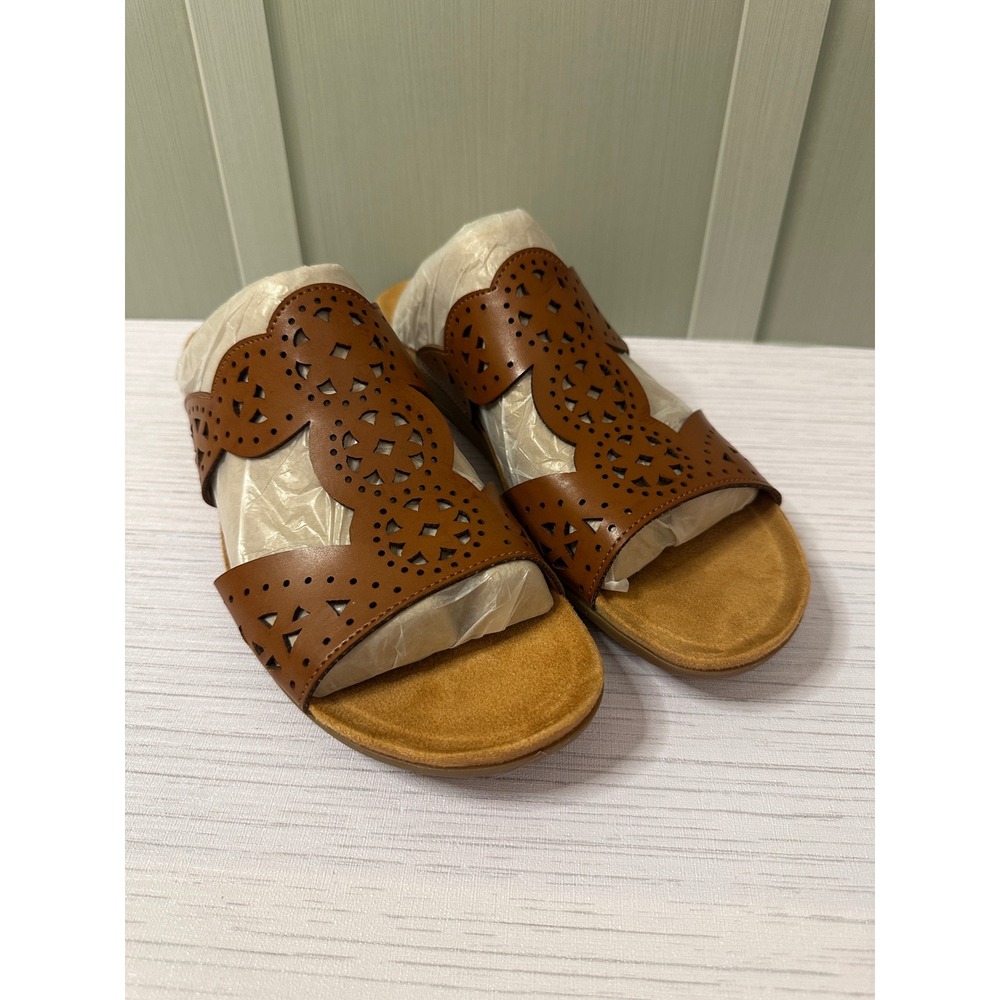 Easy Spirit Brixton 3 Womens 11M Brown Laser Cut Slide Sandals SEBRIXTON3